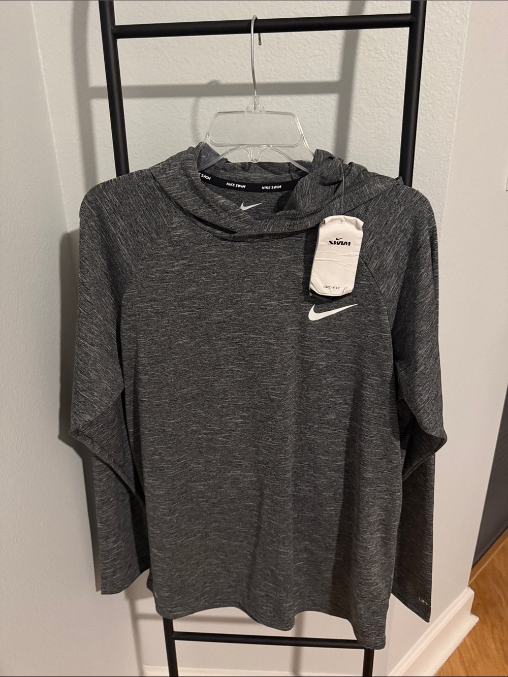 Nike Men’s Dark Gray SWIM Shirt with White Swoosh